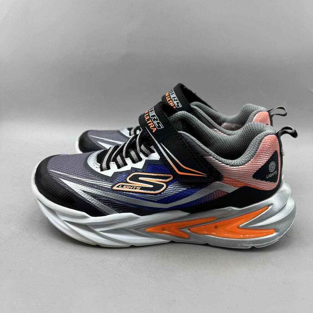 Skechers S-Lights Flex-Glow Ultra Shoes Youth Size 1 Black Gray LED Sneakers - Picture 3 of 9